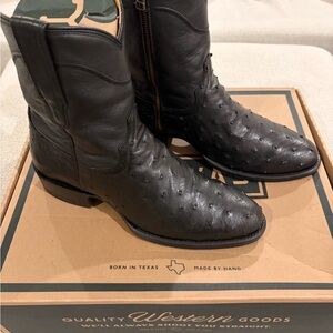 Tecovas Black Ostrich Leather Cowboy Boots